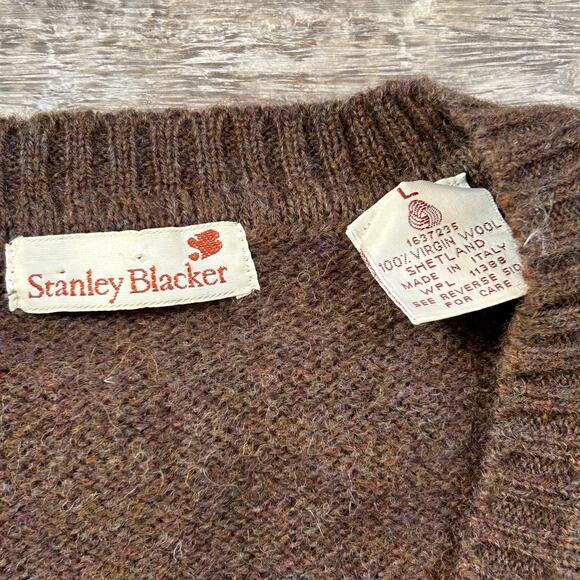 NWT Stanley Blacker Wool Sweater Vest L Argyle Brown Green Shetland Made Italy - Picture 6 of 6